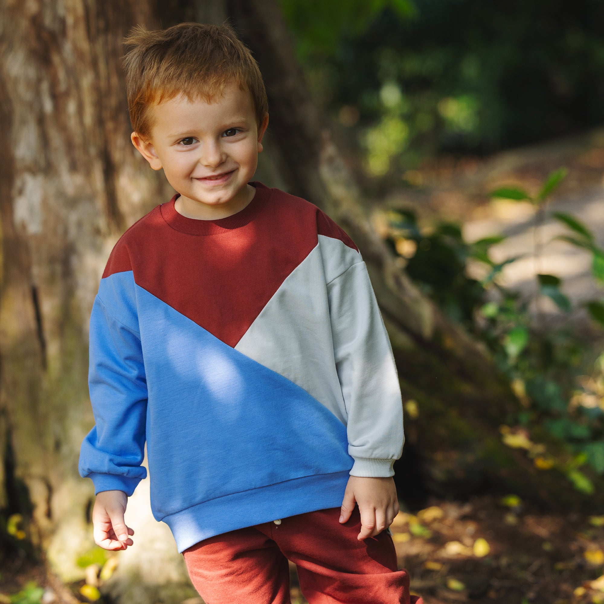 "Grow" Diagonaal Sweatshirt - Bordeaux &amp; Blauw